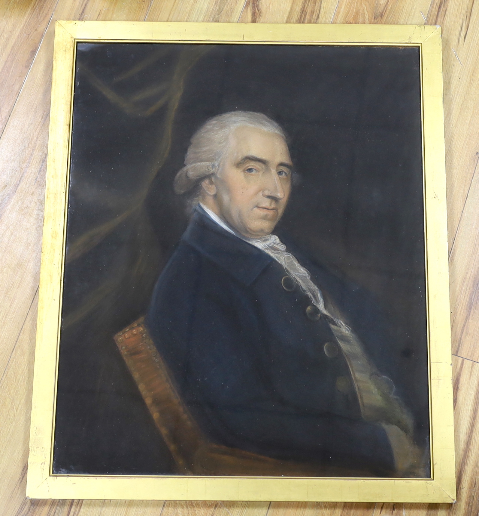 19th century English School, heightened pastel, Portrait of a seated gentleman, 75 x 59cm